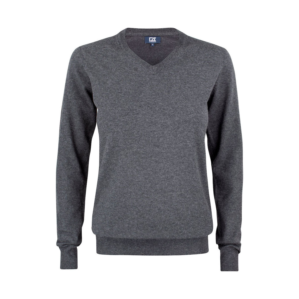 cutter buck Oakville V-neck naisten neulepusero meleerattu tummanharmaa