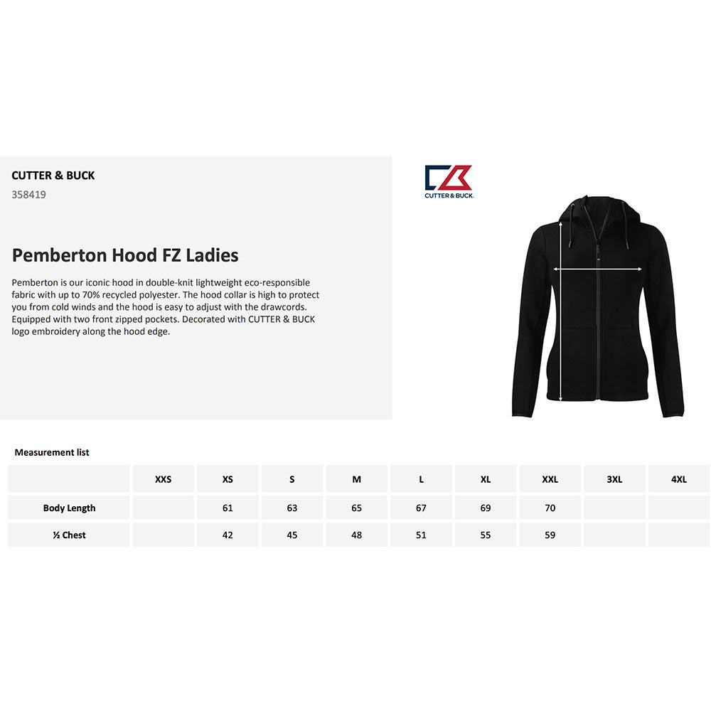 Cutter & Buck Pemberton Hood FZ ladies naisten hupparin kokotaulukko