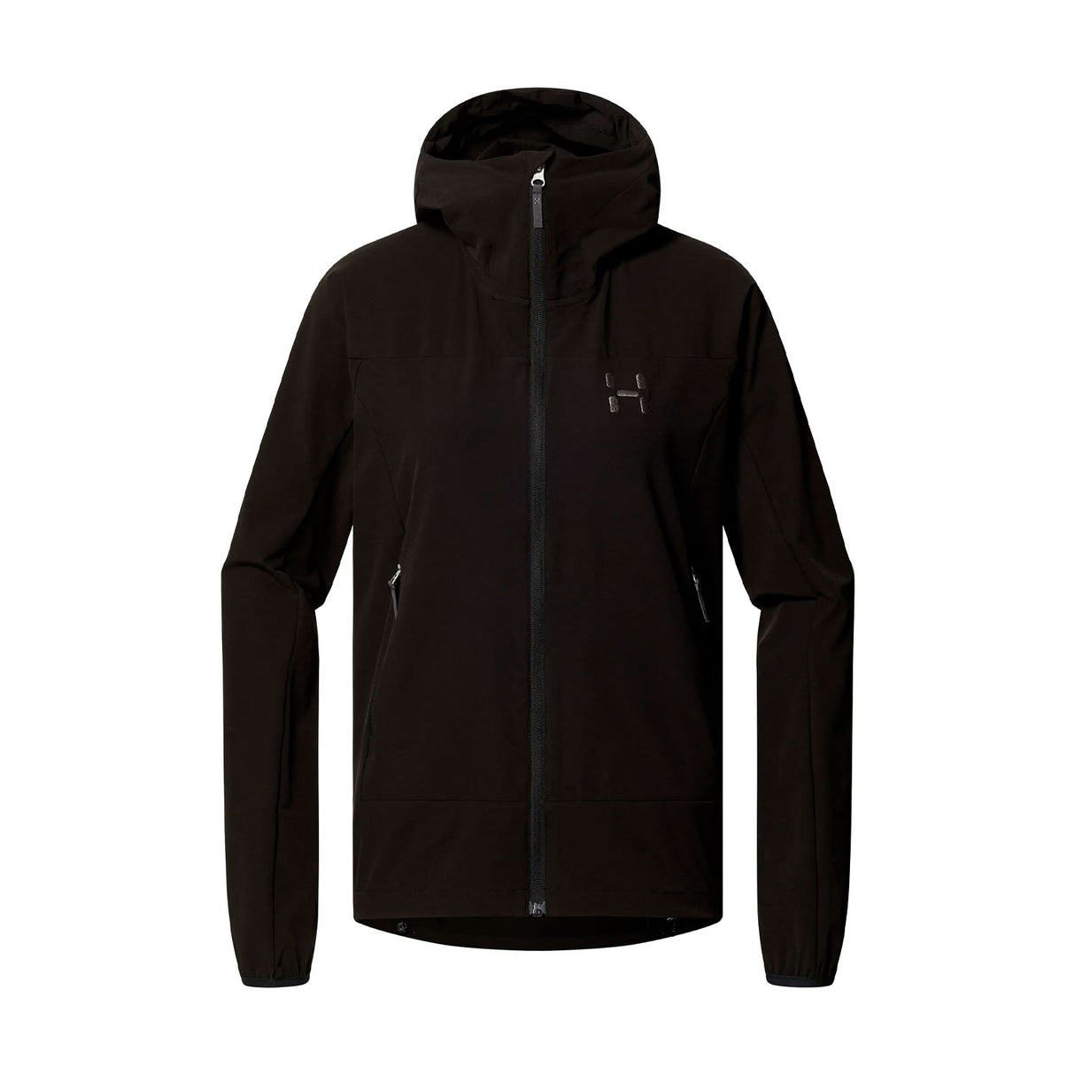 haglöfs naisten softshell takki hupulla, musta