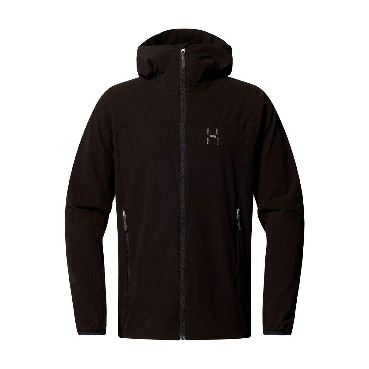 haglöfs softshell takki hupulla, musta