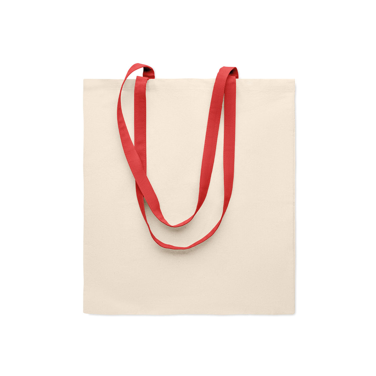 luonnonvalkoinen kangaskassi, punaiset kantohihnat