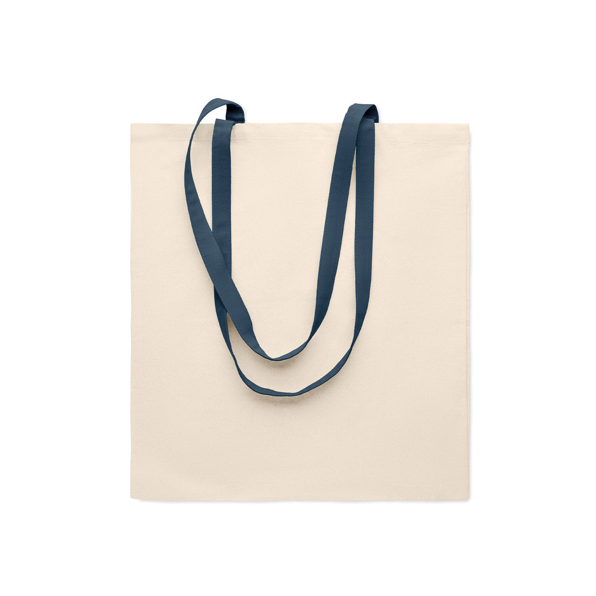 luonnonvalkoinen kangaskassi, tummansininen kantohihnat