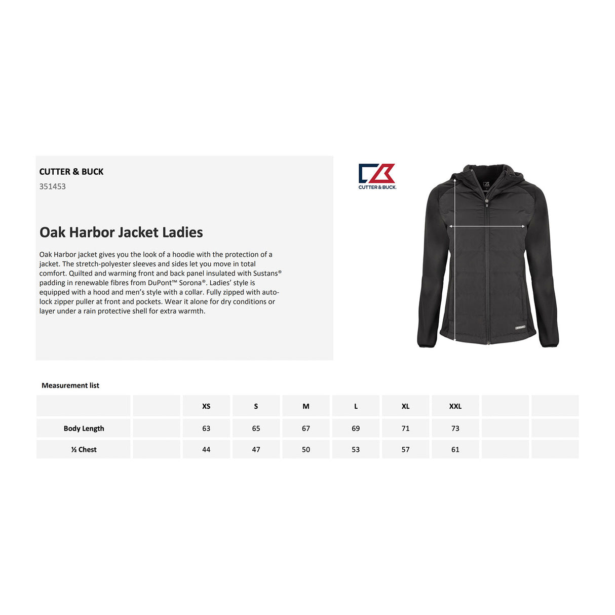 Oak Harbor jacket naisten kokotaulukko