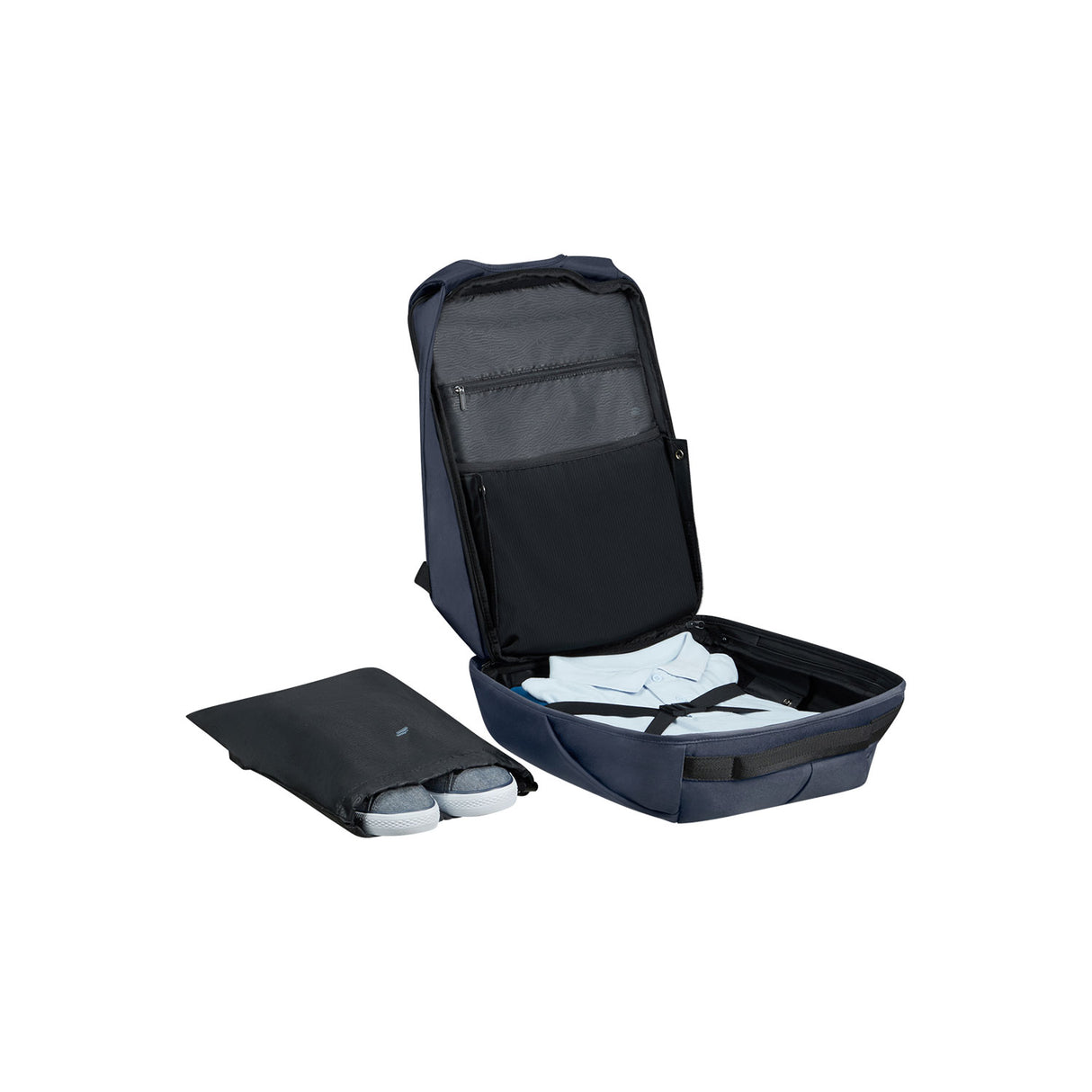 Samsonite Securipak 2.0 reppu 17.3", tummansininen reppu avattuna