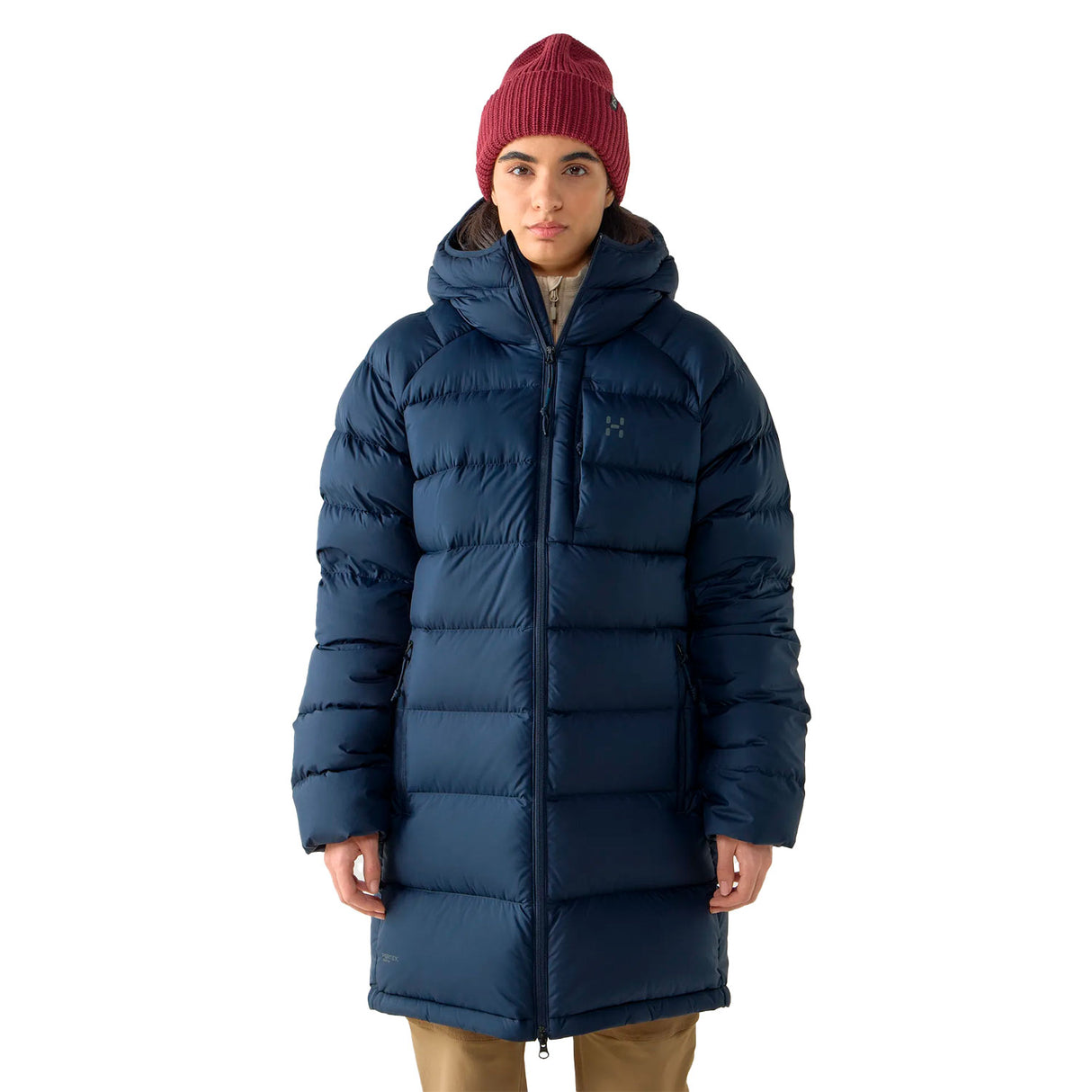 tummansininen haglöfs naisten pitkä untuvatakki