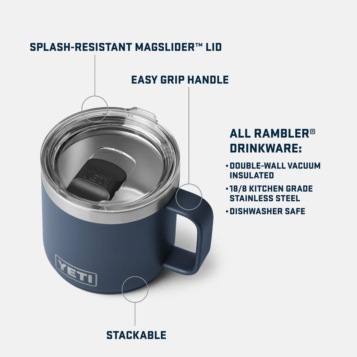 Yeti Rambler 14oz 414ml Stackable Mug, ominaisuudet