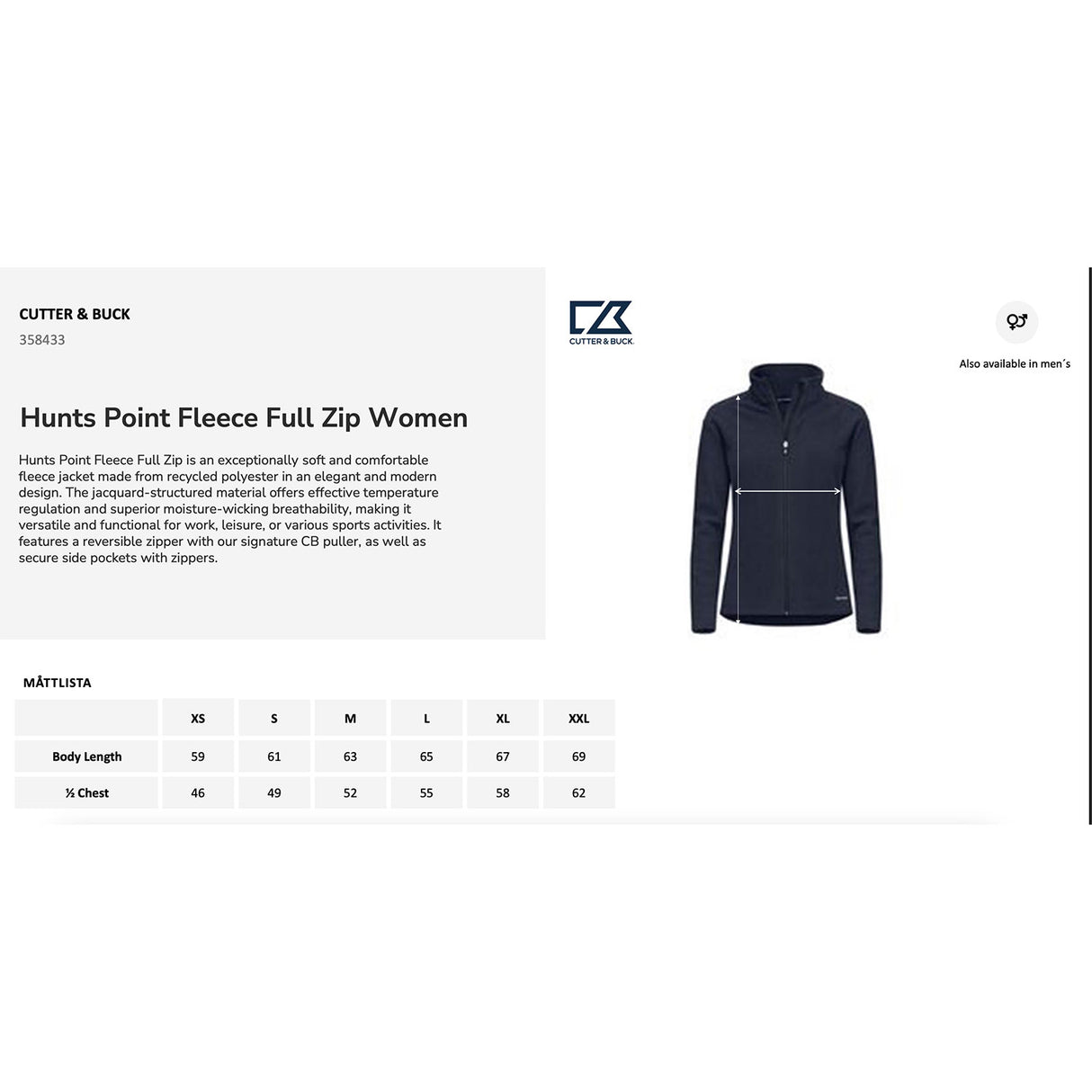 Hunts Point Fleece Full Zip Women kokotaulukko