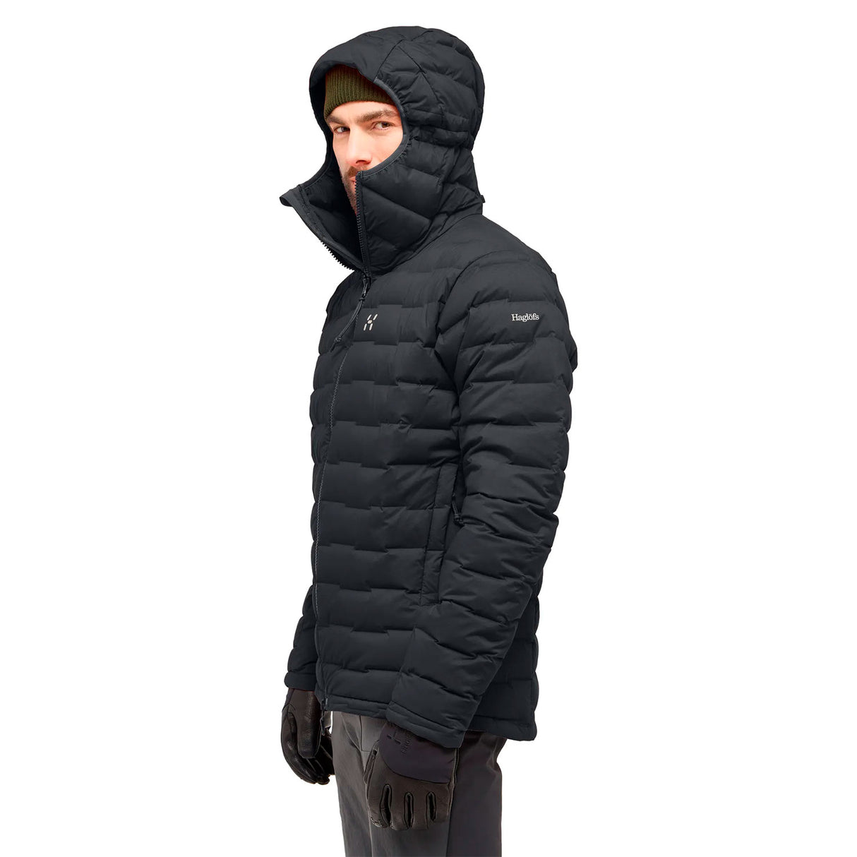 Spitz Down Hood Men, musta laadukas kevytuntuvatakki, Haglöfs