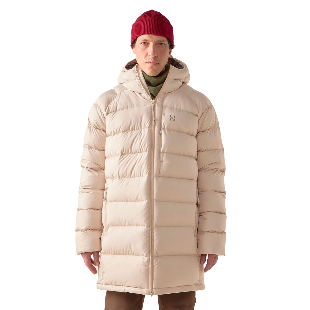 beige Haglöfs pitkä untuvatakki miesten
