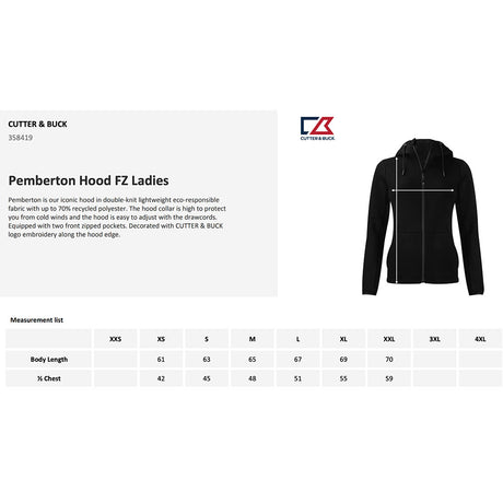 Cutter & Buck Pemberton Hood FZ ladies naisten hupparin kokotaulukko