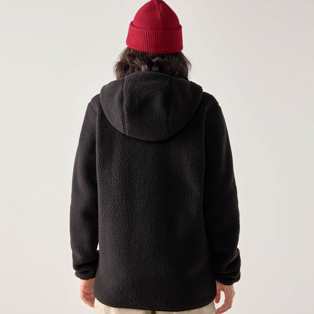 haglöfs naisten pörröinen fleecetakki hupulla, musta, selkä