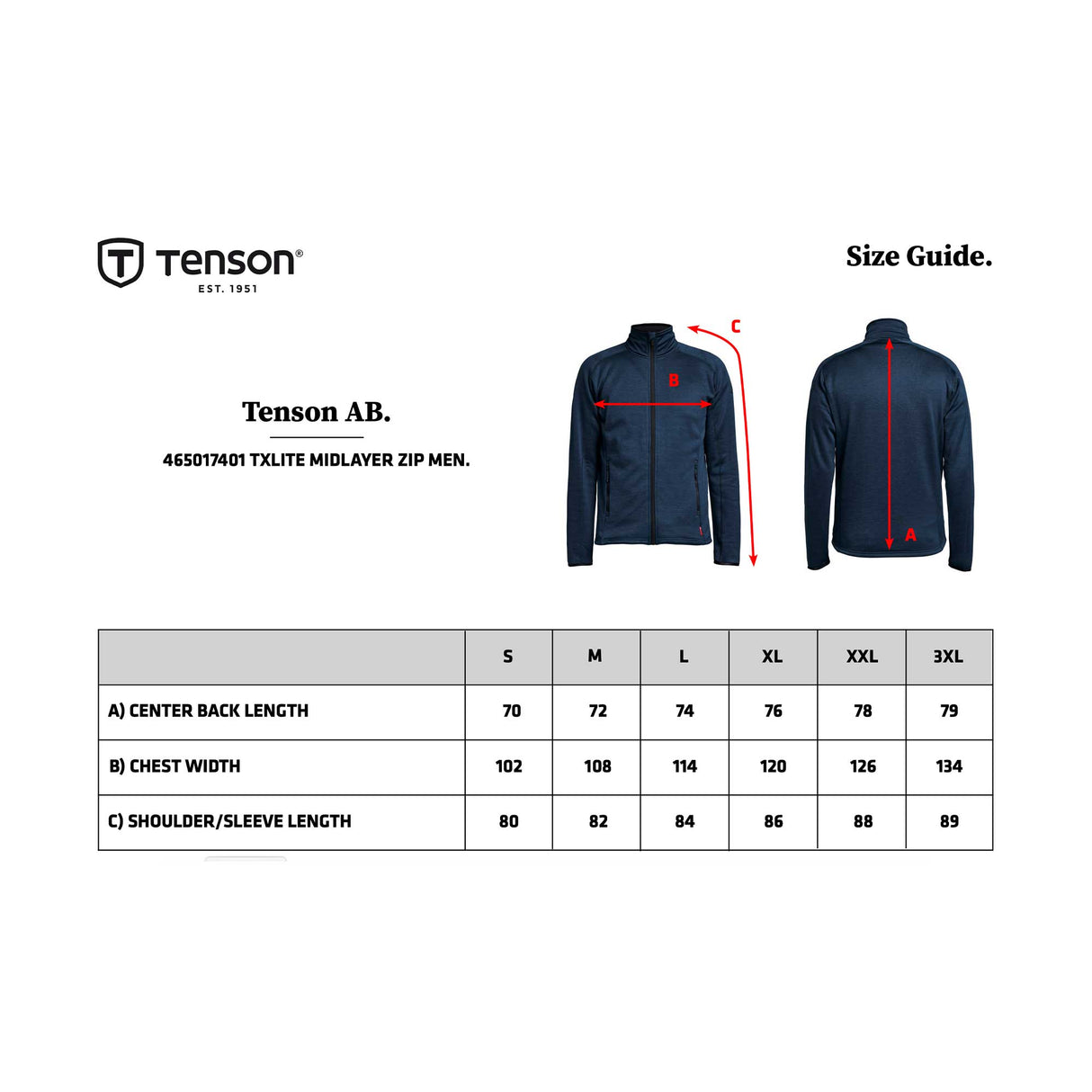 kokotaulukko Tenson TXlite Midlayer Full Zip Men