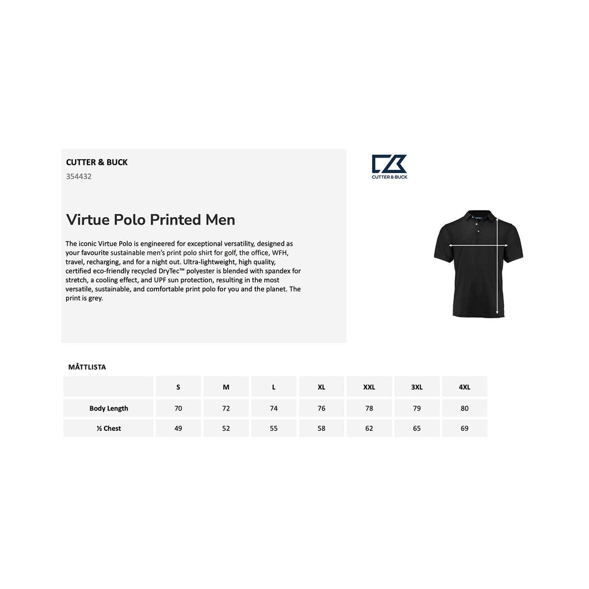 kokotaulukko cutter buck virtue polo printed