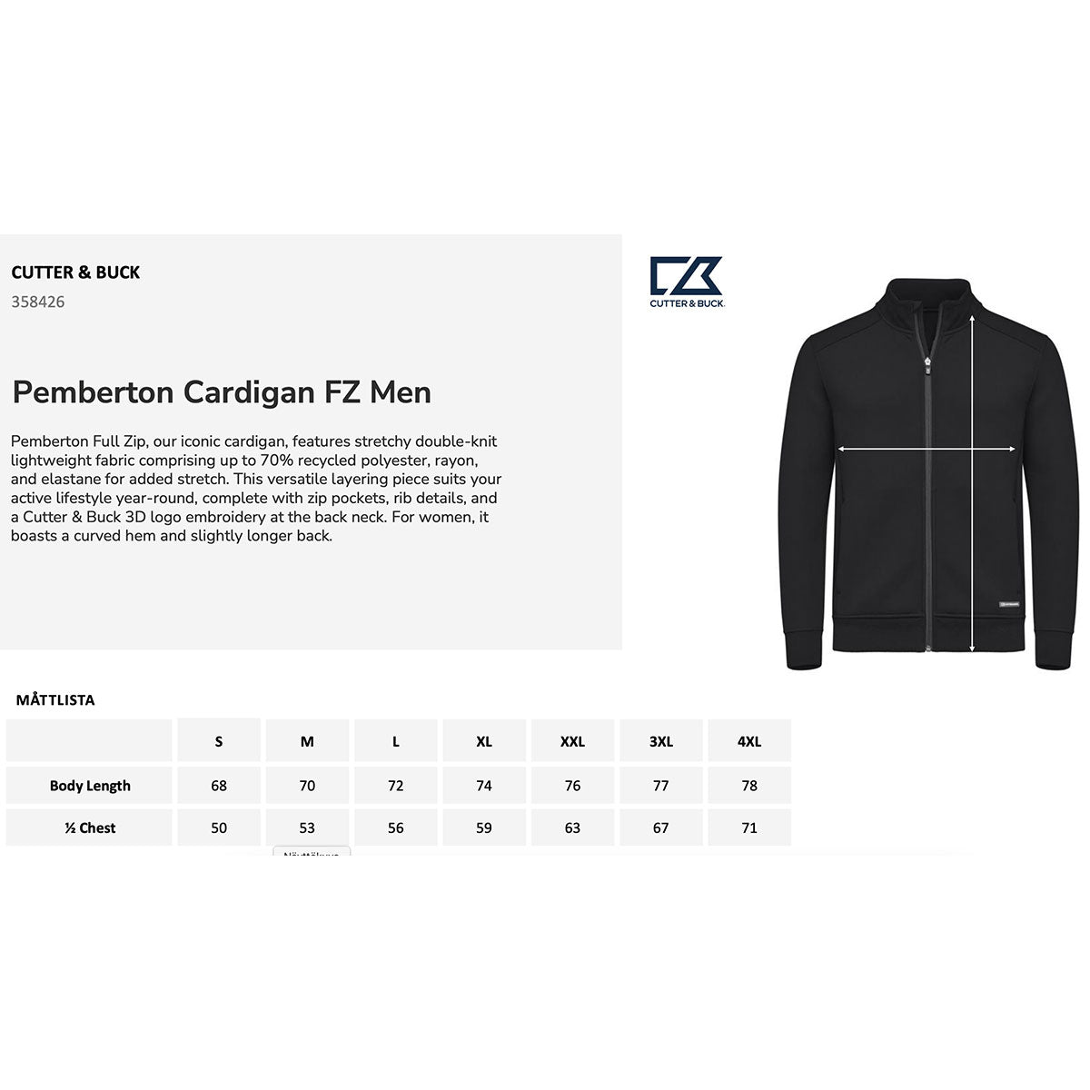 miesten kokotaulukko, Cutter & Buck, Pemberton Cardigan collegetakki