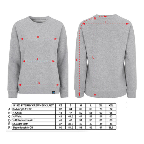 naisten collegepaidan kokotaulukko French Terry Crew Neck Lady