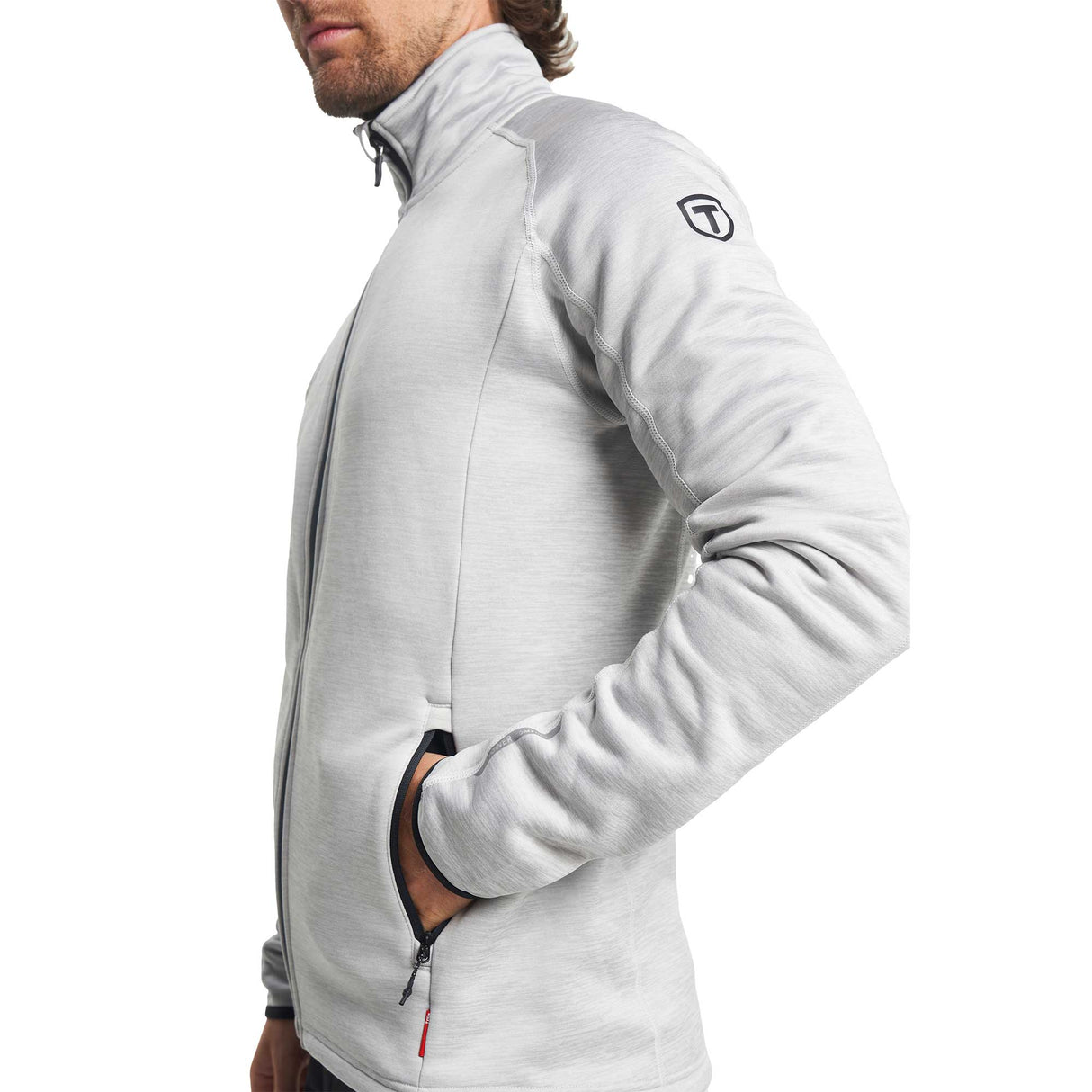 tenson TXlite Midlayer Full Zip Men vaaleanharmaa, vasen puoli