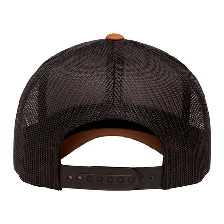 trucker lippis ruskea musta, lippiksen takaosa, snapback