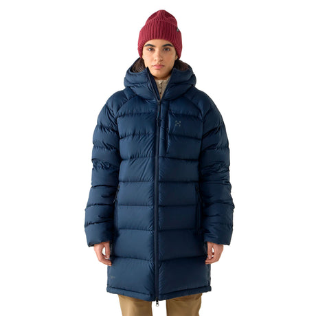 tummansininen haglöfs naisten pitkä untuvatakki